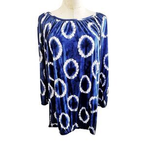 Michael Kors Plus Size Blue & White Mandalla Design Blouse Size 1X NWT